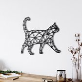 Wanddecoratie | Geometrische Kat / Geometric Cat | Metal - Wall Art | Muurdecoratie | Woonkamer | Buiten Decor |Zwart| 60x48cm