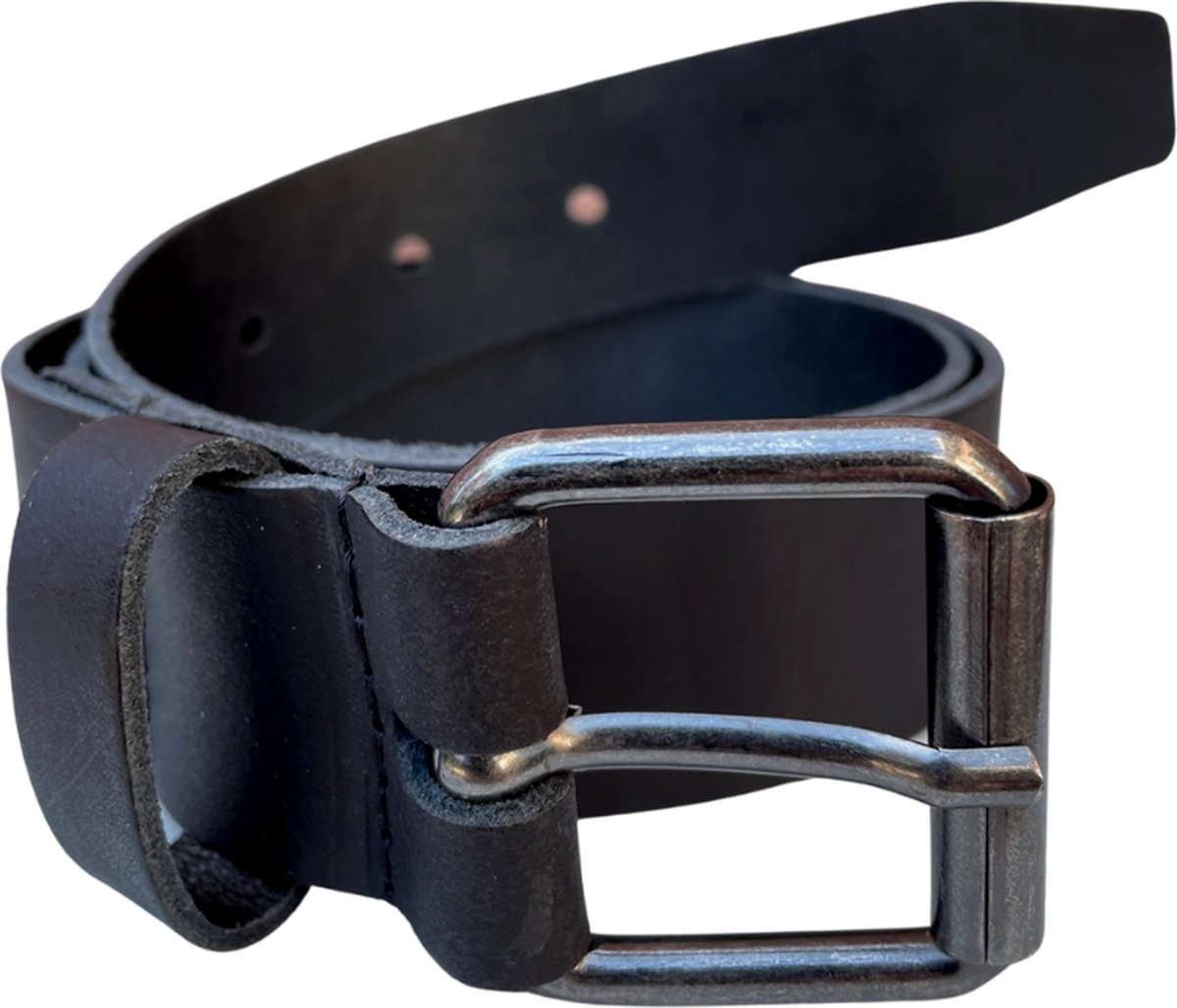 Leren riem met rolgesp - Broekriem heren - Broekriem dames- Nikkelvrije gesp - Zwart - Riemmaat 90 - Totale lengte 100 cm
