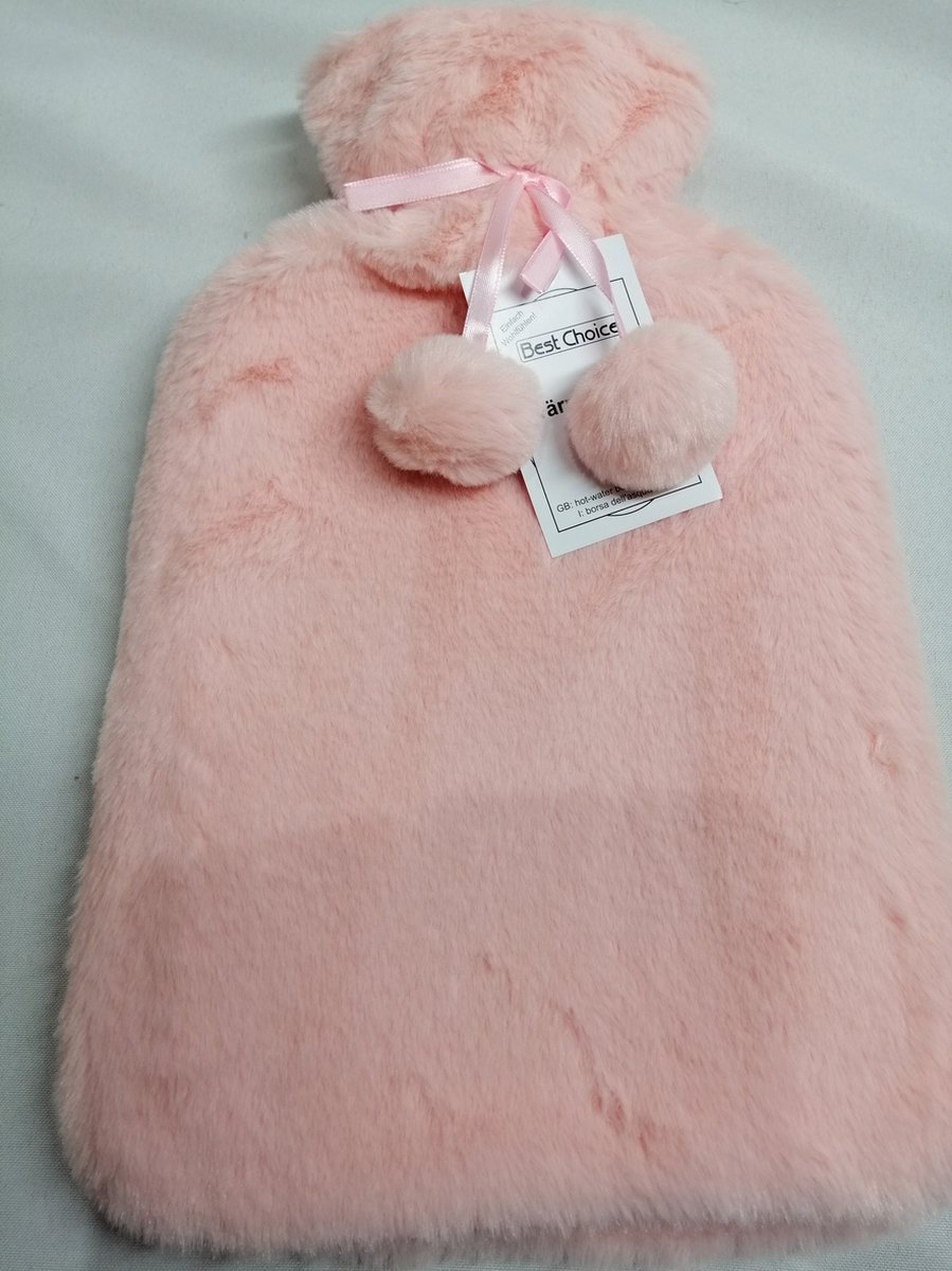 Goedkoopste Warm Water Kruik - 2 liter - Baby - met Pom Pom - Zacht Roze - 33 x 20 cm Heel zacht Pluche - Kado Tip!!