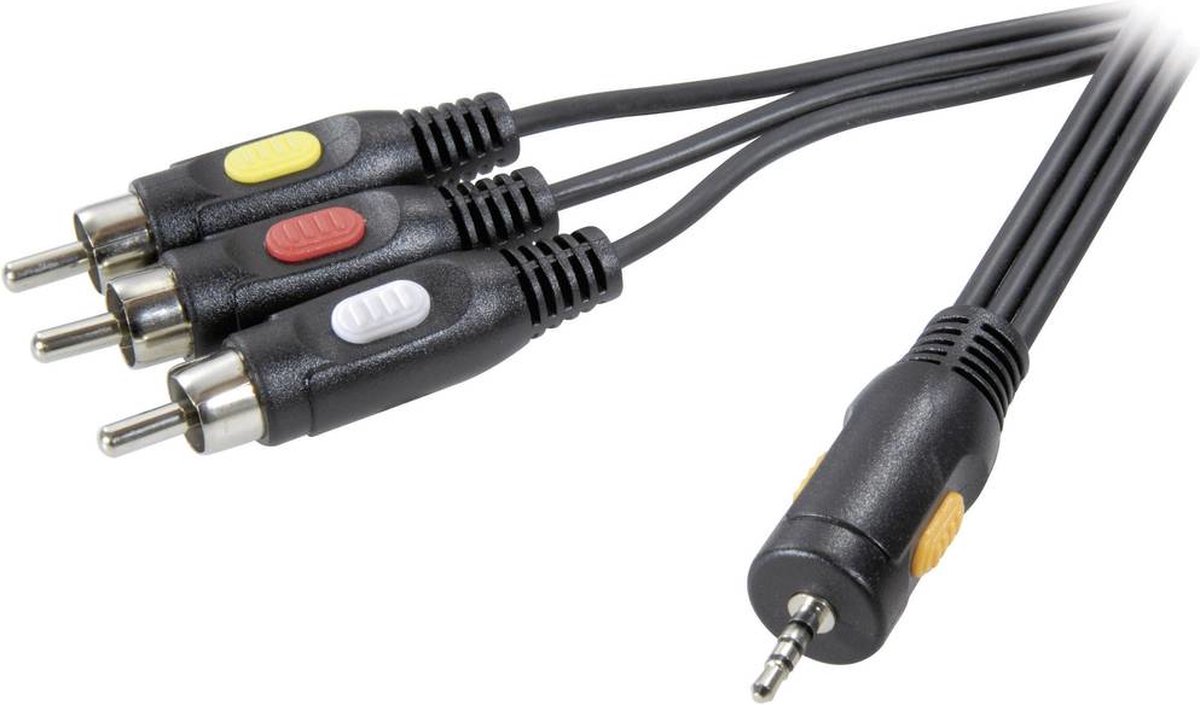 SpeaKa Professional Jackplug / Composite cinch AV Aansluitkabel [1x Jackplug male 2,5 mm - 3x Cinch-stekker] 2.50 m Zwa