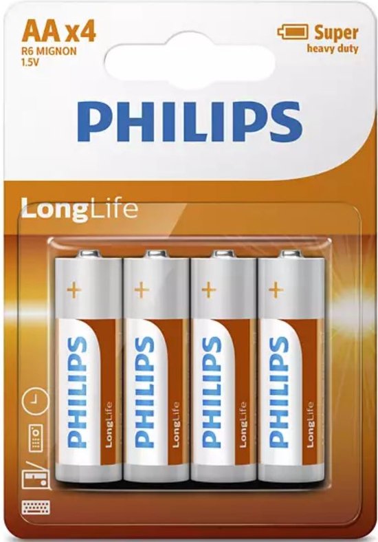 Philips batterij Longlife AA R6 12x4st