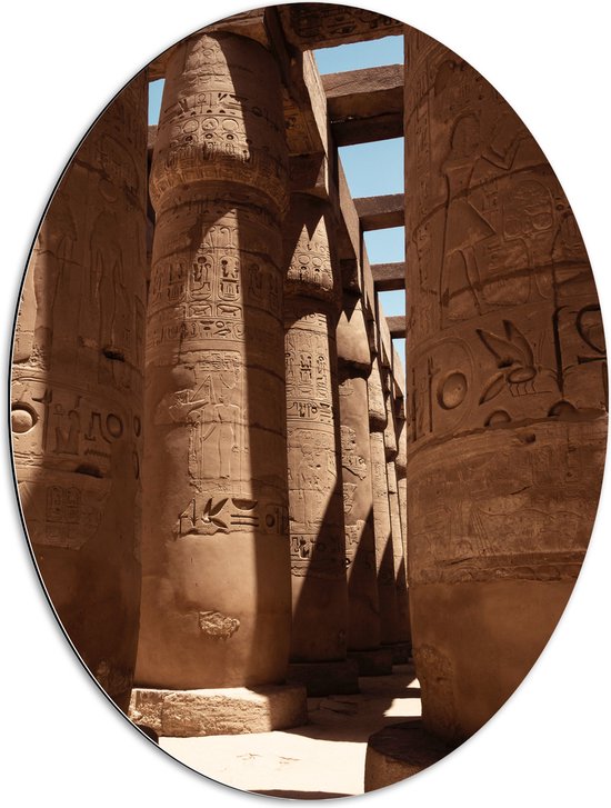 WallClassics - Dibond Ovaal - Hypostyle Zaal in Karnak - Egypte - 60x80 cm Foto op Ovaal (Met Ophangsysteem)