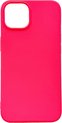 Coque de téléphone en silicone rose vif, vue de face avec découpe pour appareil photo.