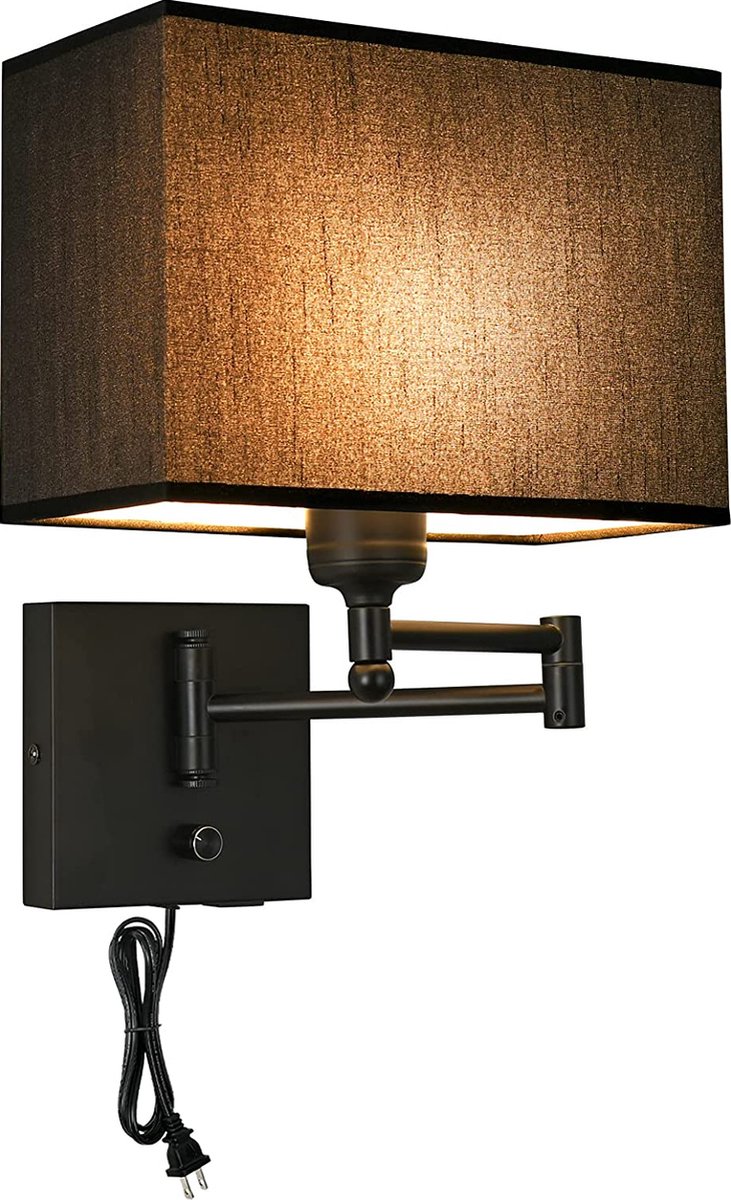 SensaHome - Stoffen Wandlamp Square met Verstelbare Arm - Moderne Decoratie Wandlamp voor Binnen - Design Binnenverlichting - Zwart