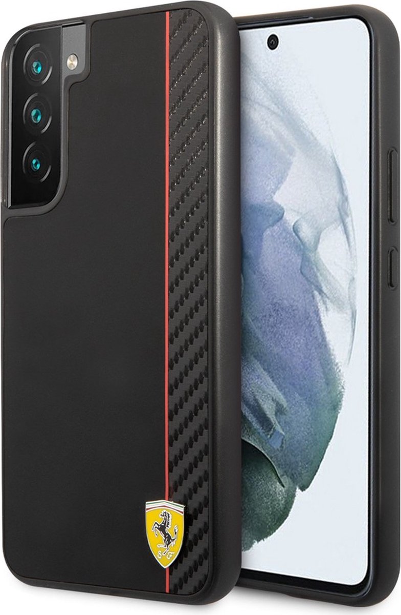 Ferrari Smooth Carbon Back Case - Geschikt voor Samsung Galaxy S22 - Zwart