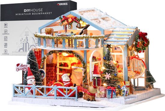 Miniatuur Bouwpakket Volwassenen - Christmas Snowy - DIY Kerst - Modelbouw met LED, Tools, Stofkap en Muziekdoosje