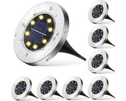 Bantach Solar Led Zonne-Energie 8 Stuks - RVS - Grondspot - Buitenlamp - Tuinverlichting - LED verlichting - Tuinspot