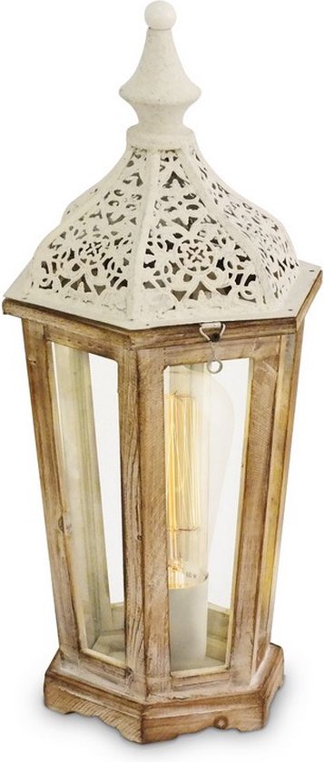 EGLO Vintage - Lampe de table - 1 lumière - Wit patiné - Glas transparent