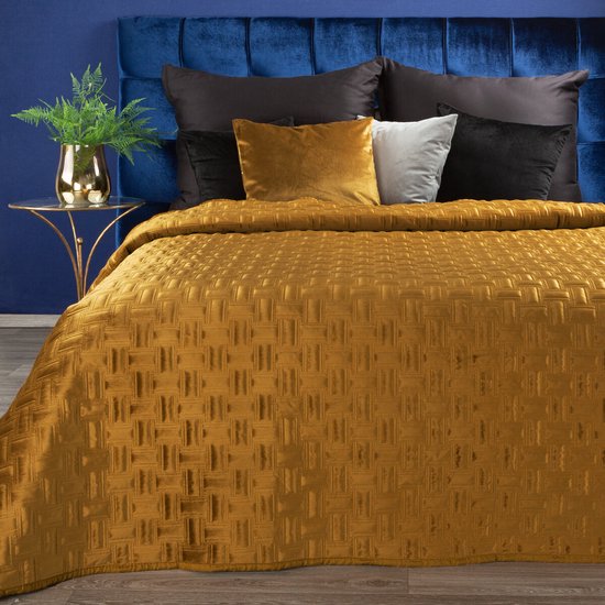 Oneiro’s luxe RIA Type 3 Beddensprei Oker - 170x210 cm – bedsprei 2 persoons - beige – beddengoed – slaapkamer – spreien – dekens – wonen – slapen