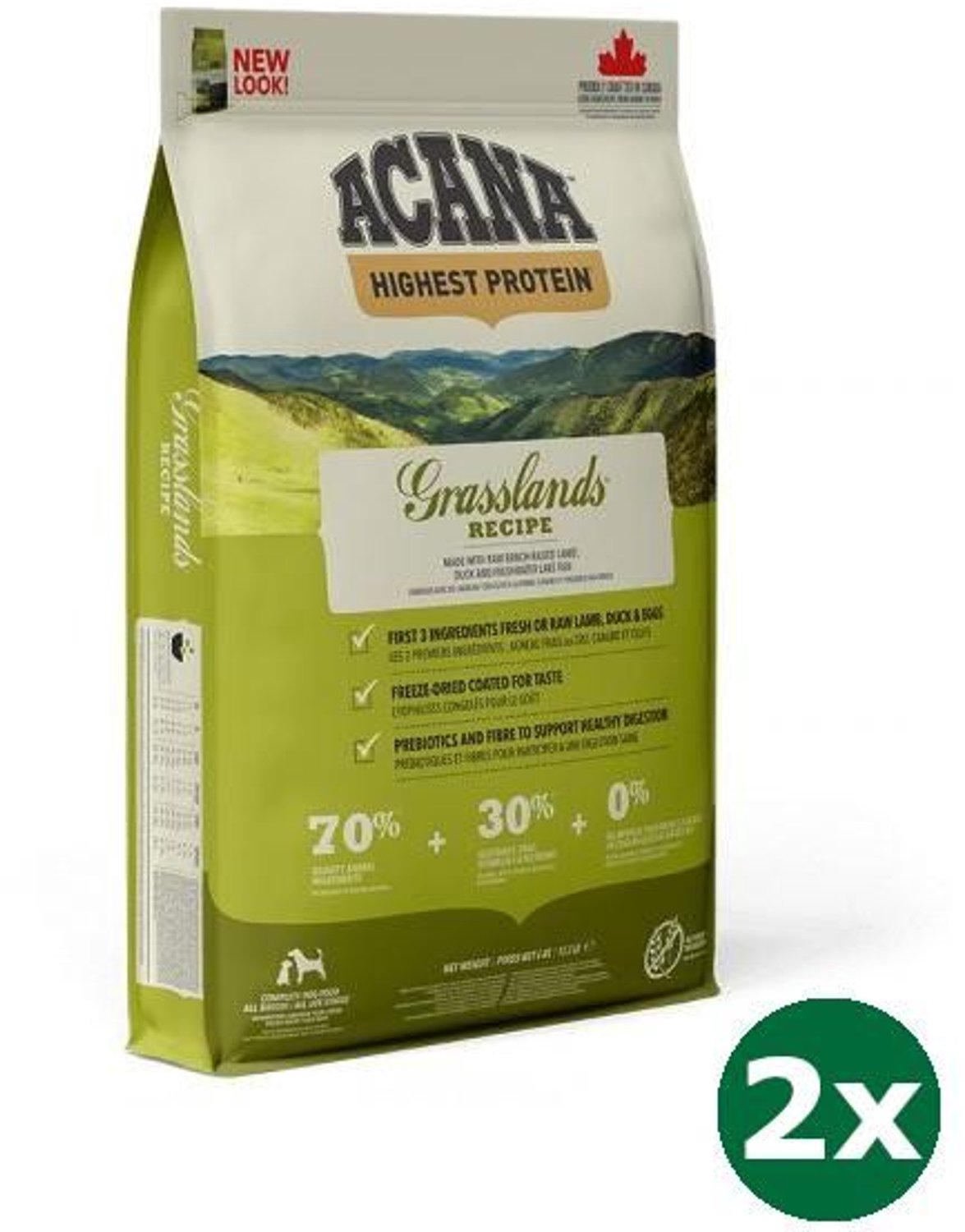2x11,4 kg Acana highest protein grasslands dog hondenvoer