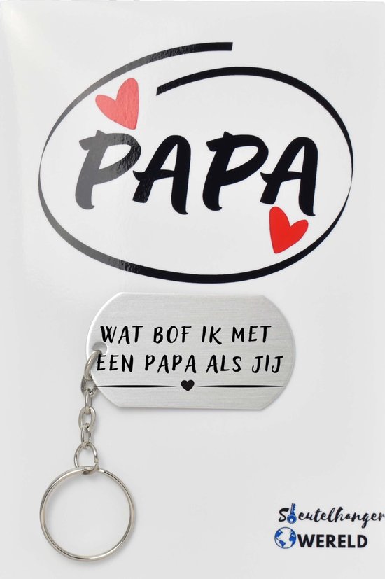 Wat bof ik met een papa als jij Sleutelhanger inclusief kaart - papa cadeau - vader - Leuk kado voor je papa om te geven - 2.9 x 5.4CM