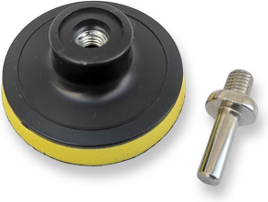 Velcro steunschijf Ø75mm met M10 aansluiting en boormachine adapter.