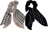 Jessidress® Elastiekje Dames Haar elastiek met sjaal Scrunchie met lint Haarsjaal Haarband Pied-de-poule- Beige