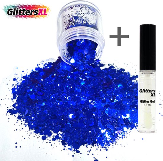 GlittersXL - Chunky Glitters (Galaxy Blauw) + Glitter Huid Lijm [Volume 8g  - Festival... | bol.com