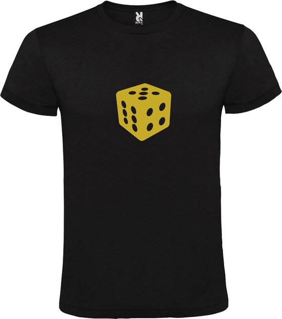 Zwart T-Shirt met “ Dobbelsteen “ afbeelding Goud Size XXL