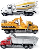 3x werkvoertuigen - Diecast metaal vrachtwagen - speelgoed mini voertuigen - 16.5CM