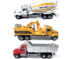 3x werkvoertuigen - Diecast metaal vrachtwagen - speelgoed mini voertuigen - 16.5CM