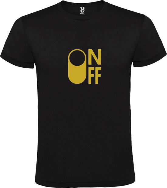 Zwart T-Shirt met “ On/Off Button ON “ afbeelding Goud Size M