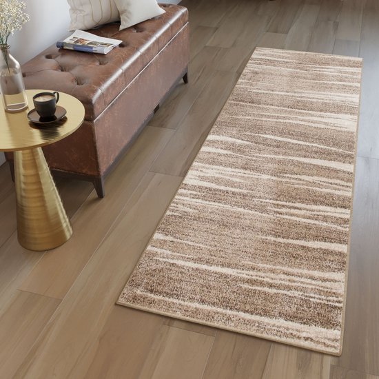 Tapiso Sari Tapis Coureur Beige Marron Salon Couloir Tapis Taille - 80x500