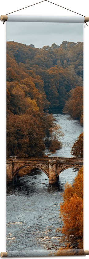 WallClassics - Affiche Textile - Arbres d'Automne au Pont sur la Rivière - 40x120 cm Photo sur Textile