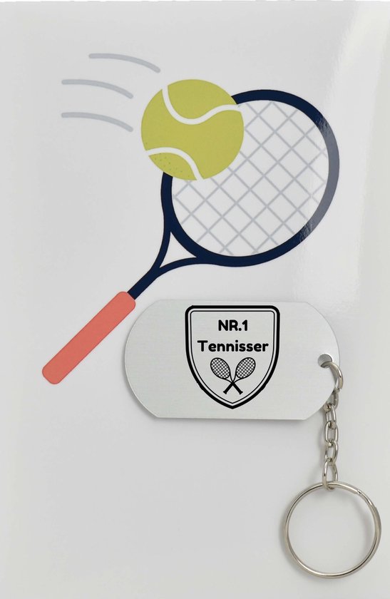 tennis sleutelhanger inclusief kaart - sport cadeau - sporten - Leuk kado voor je sporter om te geven - 2.9 x 5.4CM