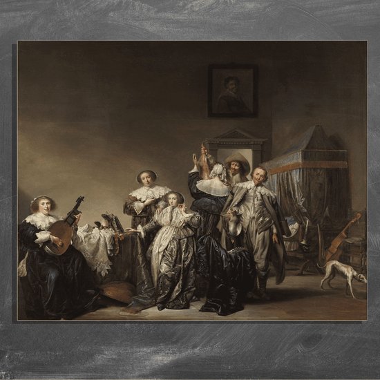 Wanddecoratie / Schilderij / Poster / Doek / Schilderstuk / Muurdecoratie / Fotokunst / Tafereel Galant gezelschap - Pieter Codde gedrukt op Geborsteld aluminium