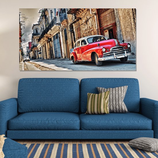 Wanddecoratie / Schilderij / Poster / Doek / Schilderstuk / Muurdecoratie / Fotokunst / Tafereel Red Cadillac gedrukt op Textielposter