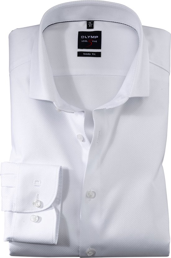 OLYMP Level 5 body fit overhemd - mouwlengte 7 - wit diamant twill - Strijkvriendelijk - Boordmaat: 46