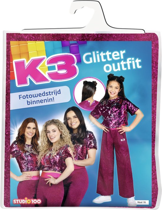 verteren wijn Grappig K3 verkleedpak Glitter - pak - verkleedkleding jurk - mt 3-5 jaar +  haarband | bol.com