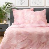 Parure de lit en microfibre HOMLA Gallo avec taie d'oreiller - literie douillette avec fermeture éclair 2 taies d'oreiller - motif feuille rose 200 x 220 cm