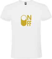 Wit T-Shirt met “ On/Off Button ON “ afbeelding Goud Size XXXXL