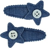 Épingle à Cheveux Clic Clac Mini Bouton Étoile 3cm Jeans Blauw - 2 Pièces Petites Pinces à Cheveux Clips Denim