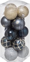 Atmosphera Kerstballen - 15st - kunststof - goud-blauw-zilver - 5cm