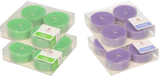 Trend Candles - 16x max-size geurkaarsen theelichtjes lavendel en appel 8 branduren