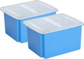 Sunware set van 2x opslagboxen 32 liter blauw 45 x 36 x 24 cm met afsluitbare deksel