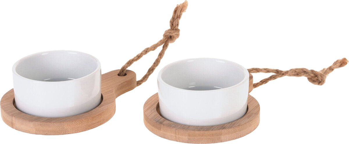 Excellent Houseware Serveerschaaltjes - 2st - porselein - op serveerplankjes - 8 x 4 cm