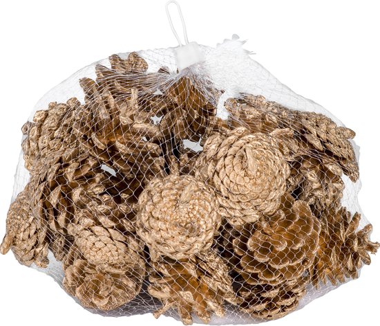 Cosy & Trendy Decoratie Dennenappels - goud - 5 x 5 cm - 300 gram - Kerststukje/herfststukje versiering - Dennenappeltjes