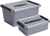 Sunware Opberg boxen - set 2x stuks - 12 en 22 liter - kunststof grijs - met deksel