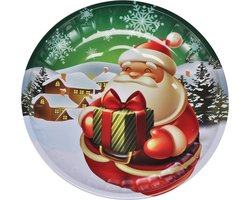HI kinderbord met kerstman - groen/rood - metaal - 26 cm - kerstontbijt - kerstdiner - kerstartikelen