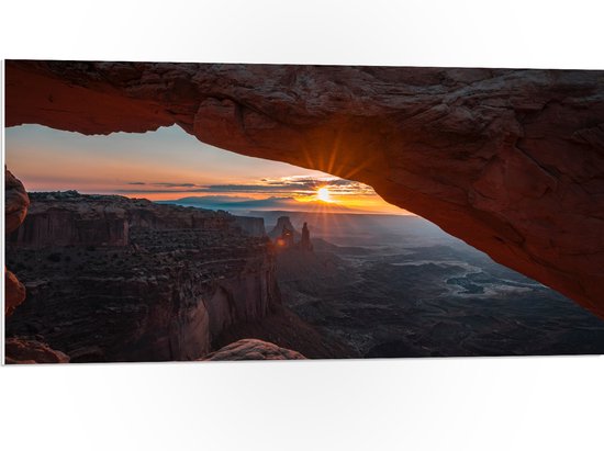 WallClassics - PVC Schuimplaat - Zonsondergang bij Canyonlands Nationaal Park - 100x50 cm Foto op PVC Schuimplaat (Met Ophangsysteem)