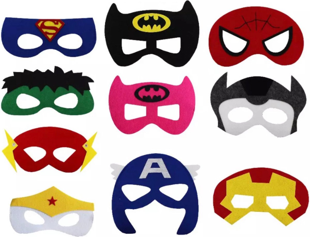 Set de 10 Masques de Super-héros -héros - Pour fête ou déguisement d'enfants  - Costume
