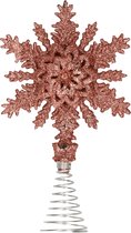 Kerstboom piek - sneeuwvlok - kunststof - donker roze glitter - 20 cm