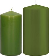Trend Candles - Stompkaarsen set 6x stuks olijfgroen 12 en 15 cm
