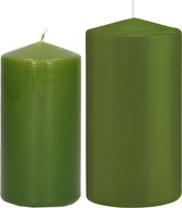 Trend Candles - Stompkaarsen set 2x stuks olijfgroen 12 en 15 cm