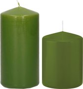 Trend Candles - Stompkaarsen set 4x stuks olijfgroen 8 en 12 cm