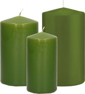 Trend Candles - Stompkaarsen set 6x stuks olijfgroen 10-12-15 cm