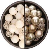 Kerstballen - 74x stuks - wol wit en champagne - 6 cm - kunststof