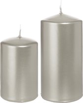 Trend Candles - Cilinder Stompkaarsen set 2x stuks zilver 8 en 12 cm