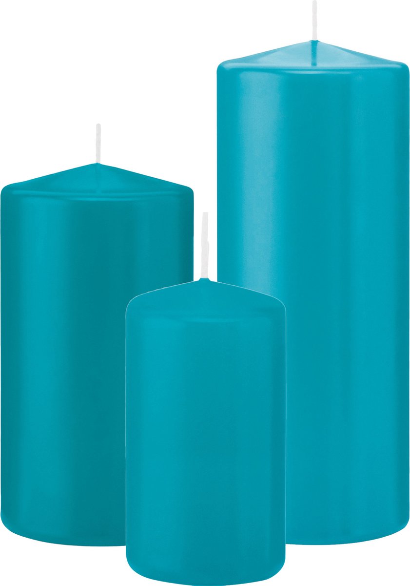 Trend Candles Stompkaarsen set 6x stuks turquoise blauw 12-15-20 cm