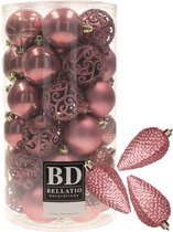 Kerstballen en dennenappel ornamenten - 43x stuks - kunststof - oudroze
